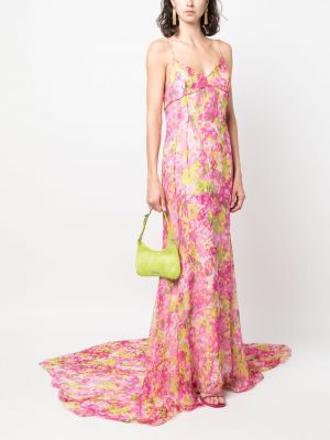 Květinové hedvábné koktejlové šaty Del Core růžové