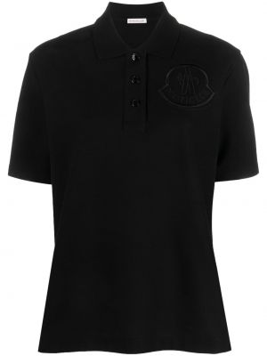 Bombažna polo majica z vezenjem Moncler črna