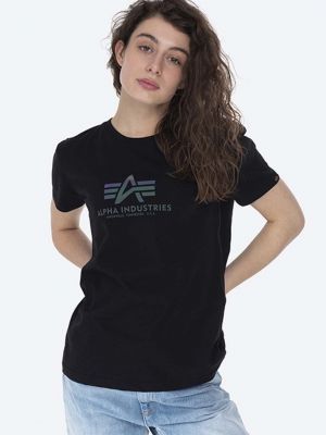 Reflexní bavlněné tričko Alpha Industries černé