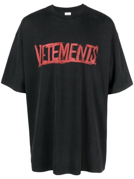 Bavlněné tričko s potiskem Vetements černé