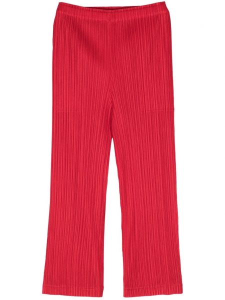 Plisované rovné kalhoty Pleats Please Issey Miyake červené