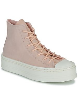 Sneakers in pelle scamosciata con platform con motivo a stelle Converse Chuck Taylor All Star rosa