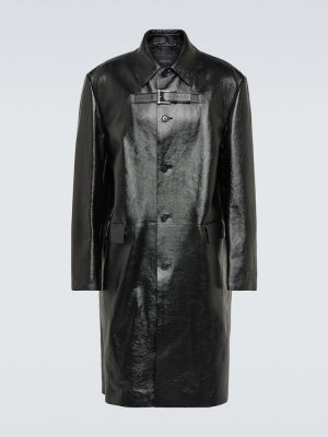 Kožený kabát s přezkou Versace černý
