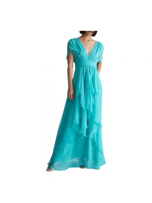 Sukienka długa z dekoltem w serek z falbankami Liu Jo niebieska