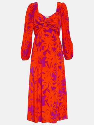 Robe mi-longue à fleurs Diane Von Furstenberg orange