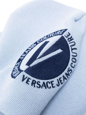 Vlněný čepice s výšivkou Versace Jeans Couture modrý