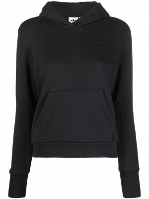 Βαμβακερός φούτερ με κουκούλα με κέντημα Adidas μαύρο