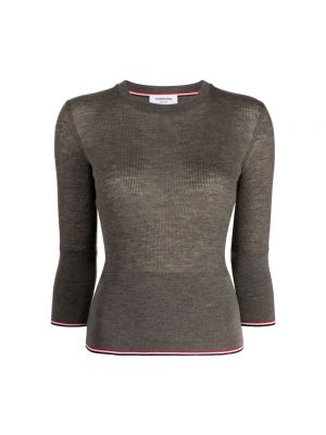 Sweter z okrągłym dekoltem Thom Browne brązowy