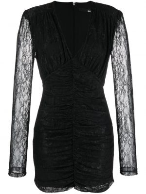 Коктейлна рокля с v-образно деколте с дантела Rotate черно