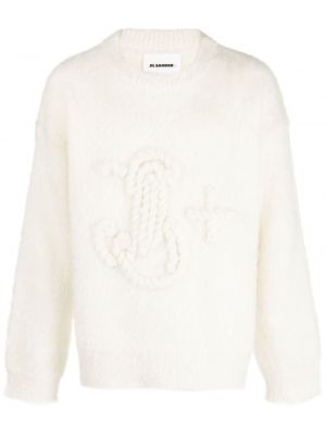 Mohérový svetr s výšivkou Jil Sander bílý