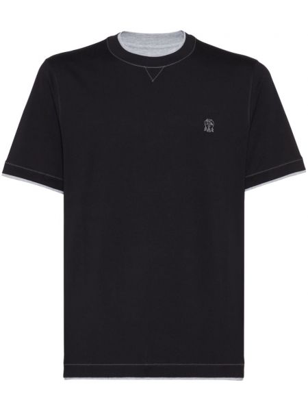 T-shirt brodé en coton Brunello Cucinelli noir