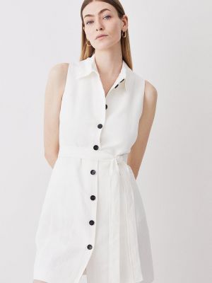 Льняное платье на запах на пуговицах Karen Millen белое