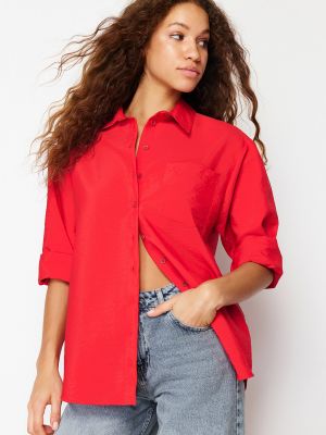Oversized πουκάμισο από λυγαριά Trendyol κόκκινο