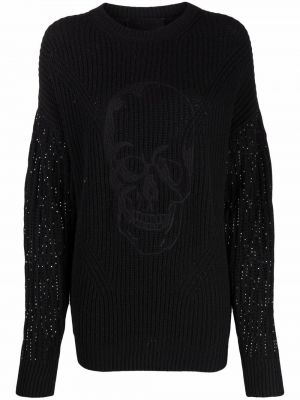 Dzianinowy sweter z kryształkami Philipp Plein czarny