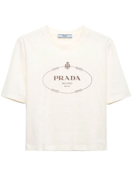 Kokvilnas t-krekls ar apdruku Prada balts