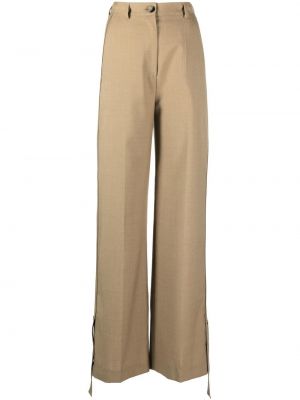 Vlněné volné kalhoty s knoflíky na zip Nanushka - hnědá