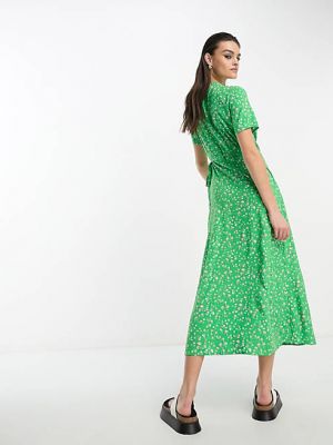Платье на запах с принтом Object зеленый