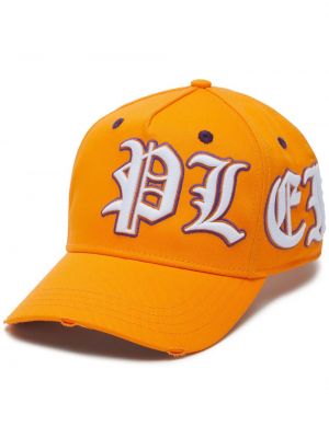 Haftowana czapka z daszkiem bawełniana Philipp Plein pomarańczowa
