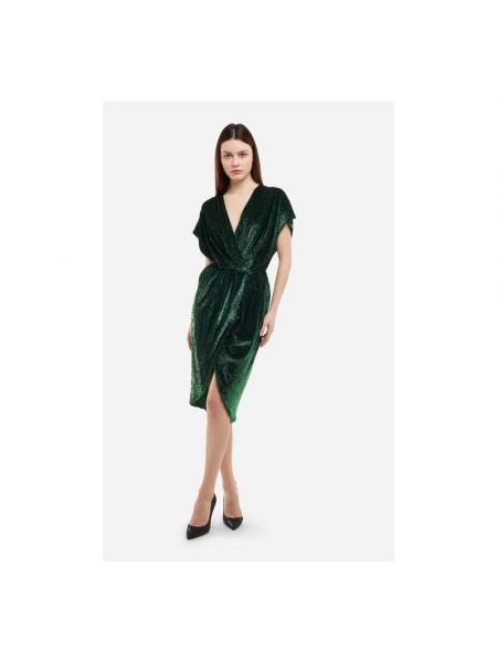 Sukienka z cekinami z dekoltem w serek Elisabetta Franchi zielona