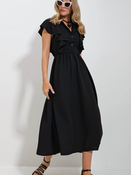 Midi haljina s patentnim zatvaračem Trend Alaçatı Stili crna