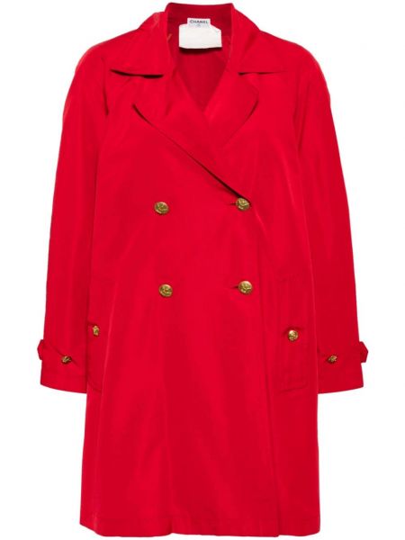 Svileni dugi kaput s gumbima Chanel Pre-owned crvena
