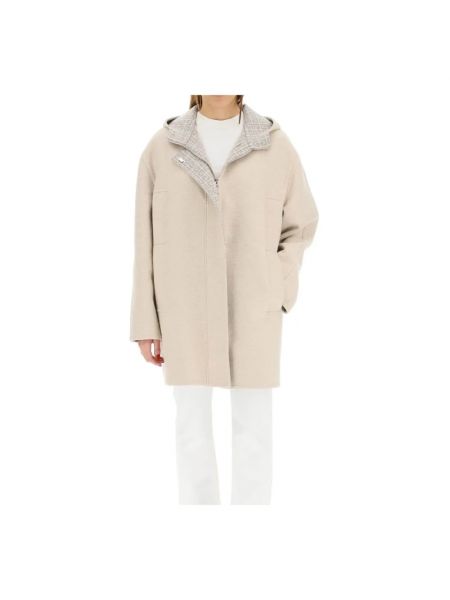 Płaszcz zimowy wełniany z kapturem Givenchy beżowy