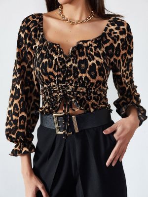 Bluză cu model leopard plisată Xhan maro