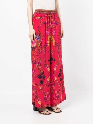 Květinové hedvábné rovné kalhoty s potiskem Camilla červené