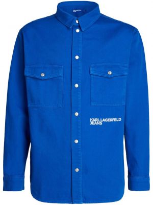 Bombažna denim srajca s potiskom Karl Lagerfeld Jeans modra
