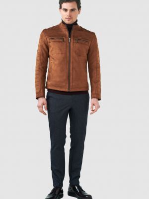 Кожаная куртка из искусственной кожи Pierre Cardin коричневая
