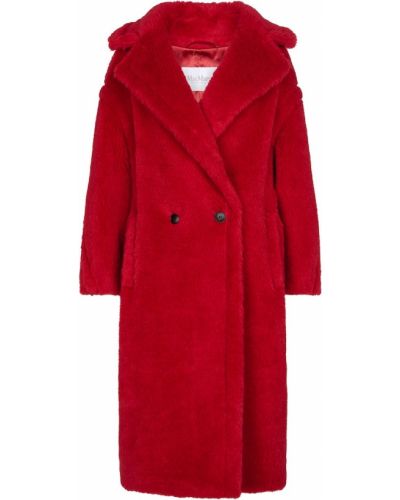 Копринено вълнено палто от алпака вълна Max Mara червено