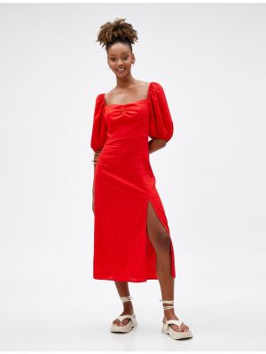 Λινή μίντι φόρεμα από βισκόζη Koton κόκκινο