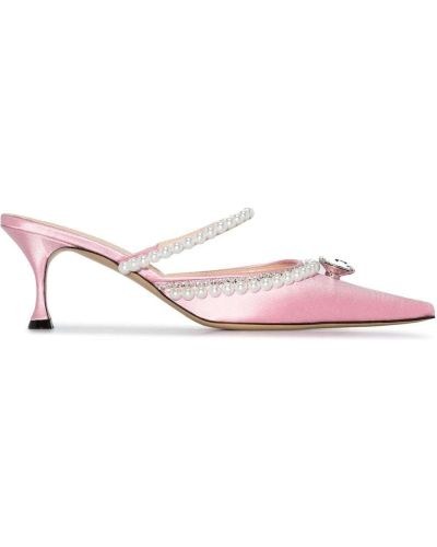 Papuci tip mules cu perle Mach & Mach roz