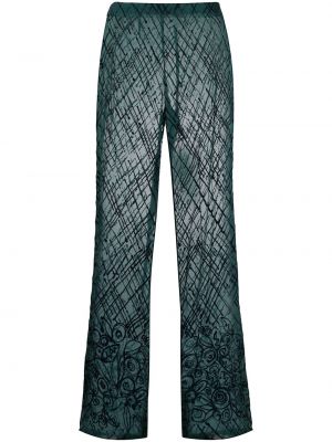Průsvitné hedvábné kalhoty s vysokým pasem s potiskem Romeo Gigli Pre-owned - zelená