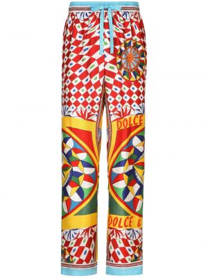 Pantaloni cu picior drept cu imprimeu geometric Dolce & Gabbana galben
