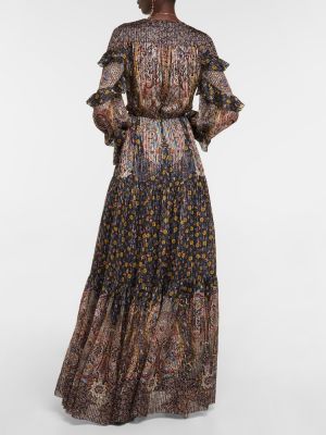 Jedwabna sukienka długa z wzorem paisley plisowana Etro