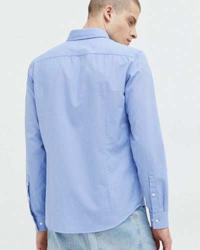 Bavlněné slim fit tričko s knoflíky Hugo modré