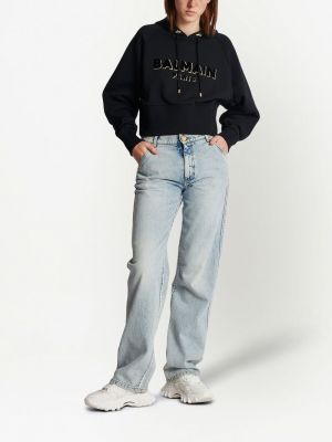 Raštuotas džemperis su gobtuvu Balmain juoda