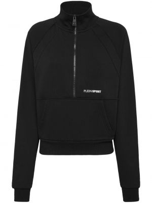 Sportiska stila džemperis ar rāvējslēdzēju ar apdruku Plein Sport melns