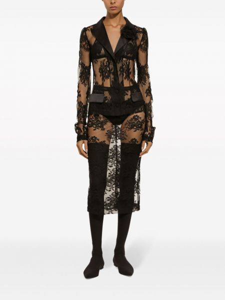 Tylové průsvitné midi sukně Dolce & Gabbana černé