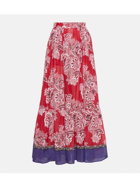 Хлопковая шелковая длинная юбка с высокой талией Etro красная
