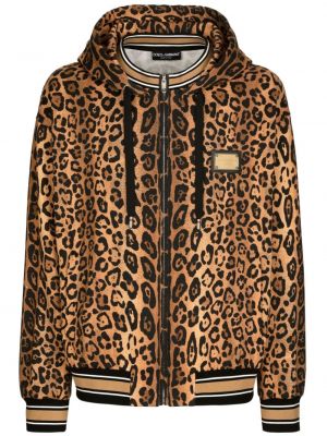 Kokvilnas kapučdžemperis ar apdruku ar leoparda rakstu Dolce & Gabbana brūns