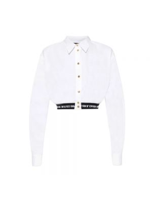 Koszula jeansowa z nadrukiem z krótkim rękawem Versace Jeans Couture biała