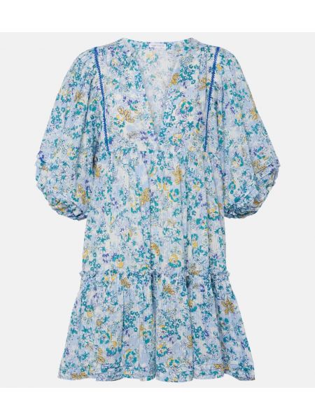 Bombažna obleka s cvetličnim vzorcem Poupette St Barth modra