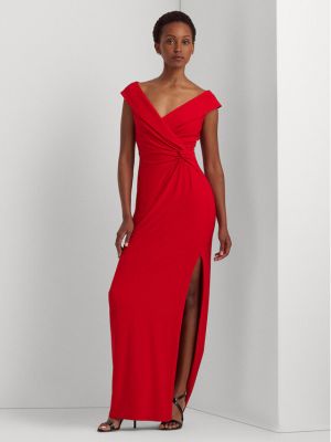 Slim fit priliehavé večerné šaty Lauren Ralph Lauren červená