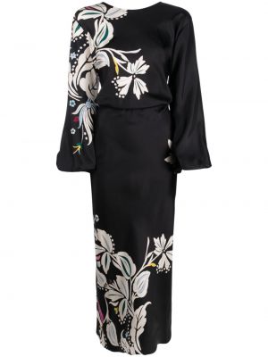 Květinové hedvábné midi šaty s potiskem Dorothee Schumacher černé