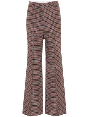 Kockované vlnené nohavice s vysokým pásom Victoria Beckham hnedá