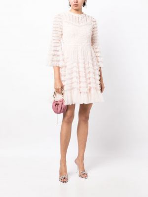 Koktejlové šaty s volány Needle & Thread růžové