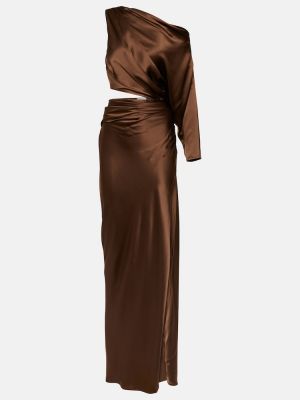 Vestido largo de seda asimétrico drapeado The Sei marrón