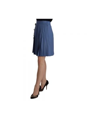 Mini spódniczka wełniana plisowana Dolce And Gabbana niebieska